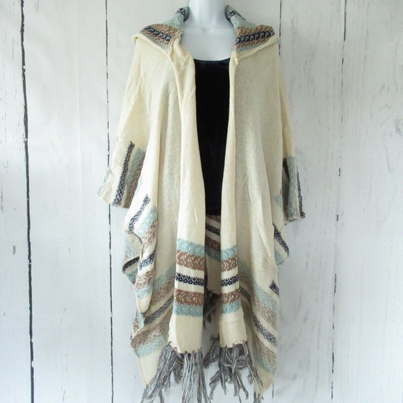 easel Sweaters Easel Cardigan Sweater Fringe Kimono Poncho Boho